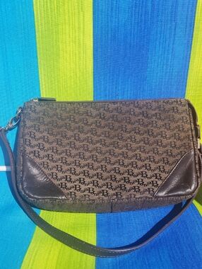 BONIA VINTAGE Brown Monogram Canvas Shoulder Bag with Dark Trim